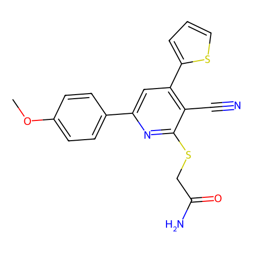 2-{[3-Cyano-6-(4-methoxyphenyl)-4-(thiophen-2-yl)pyridin-2-yl]sulfanyl}acetamide structure