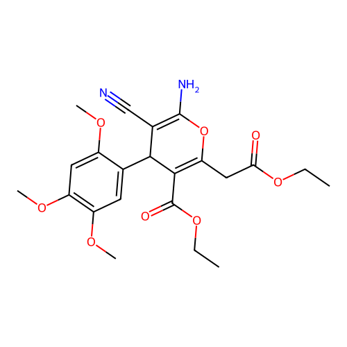 ethyl 6-amino-5-cyano-2-(2-ethoxy-2-oxoethyl)-4-(2,4,5-trimethoxyphenyl)-4H-pyran-3-carboxylate structure