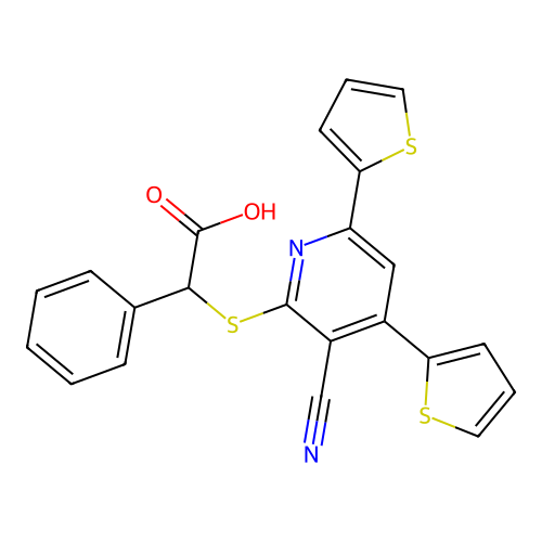 {[3-Cyano-4,6-di(thiophen-2-yl)pyridin-2-yl]sulfanyl}(phenyl)acetic acid structure