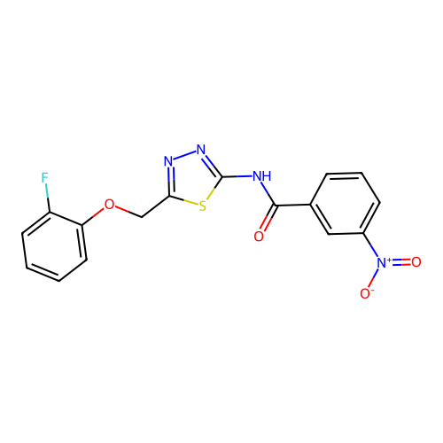 N-{5-[(2-fluorophenoxy)methyl]-1,3,4-thiadiazol-2-yl}-3-nitrobenzamide structure