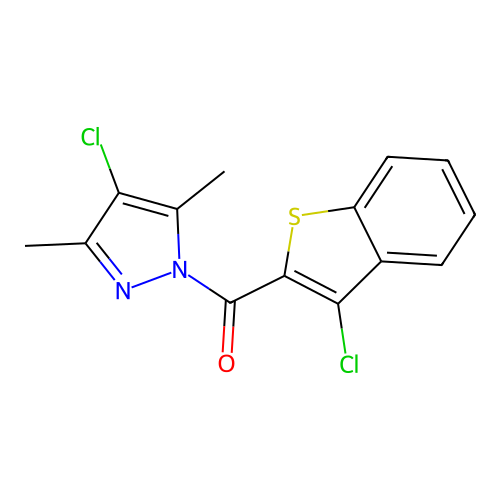 (3-chloro-1-benzothiophen-2-yl)(4-chloro-3,5-dimethyl-1H-pyrazol-1-yl)methanone structure