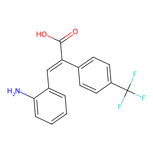 (E)-3-(2-aminophenyl)-2-[4-(trifluoromethyl)phenyl]prop-2-enoic acid structure