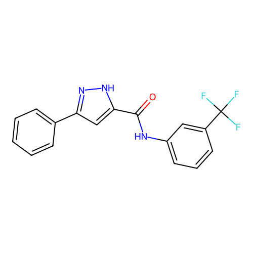 5-phenyl-N-[3-(trifluoromethyl)phenyl]-1H-pyrazole-3-carboxamide structure