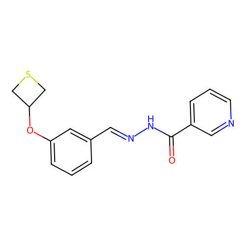 N'-{(E)-[3-(thietan-3-yloxy)phenyl]methylidene}pyridine-3-carbohydrazide structure