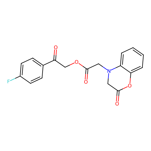 2-(4-fluorophenyl)-2-oxoethyl 2-(2-oxo-3H-benzo[e]1,4-oxazin-4-yl)acetate structure