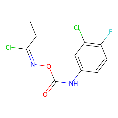 (1E)-N-{[(3-chloro-4-fluorophenyl)carbamoyl]oxy}propanimidoyl chloride structure