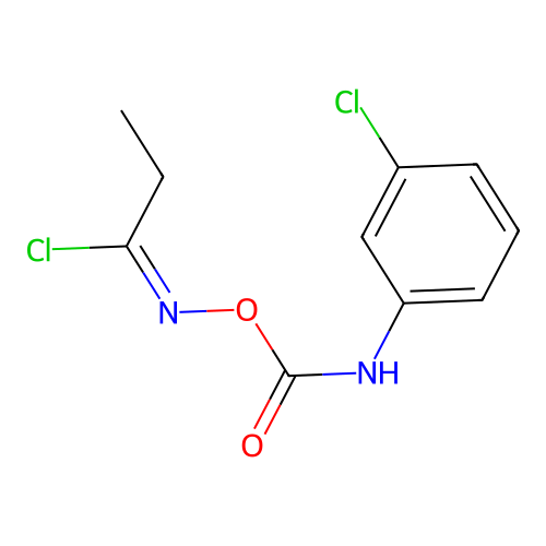(E)-N-(((3-chlorophenyl)carbamoyl)oxy)propionimidoyl chloride structure