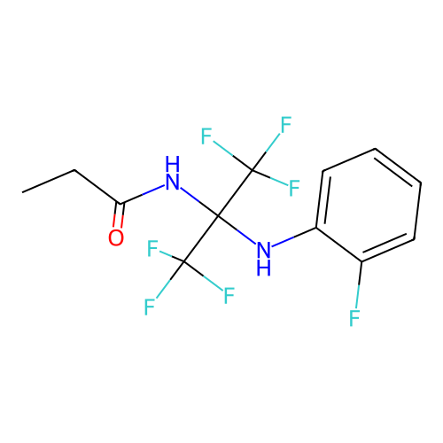 N-(2,2,2-Trifluoro-1-(2-fluoroanilino)-1-(trifluoromethyl)ethyl)propanamide structure