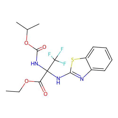 ethyl 2-(benzo[d]thiazol-2-ylamino)-3,3,3-trifluoro-2-((isopropoxycarbonyl)amino)propanoate structure