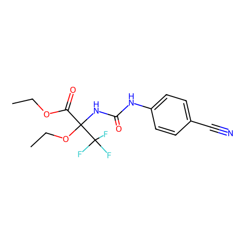 ethyl N-[(4-cyanophenyl)carbamoyl]-2-ethoxy-3,3,3-trifluoroalaninate structure