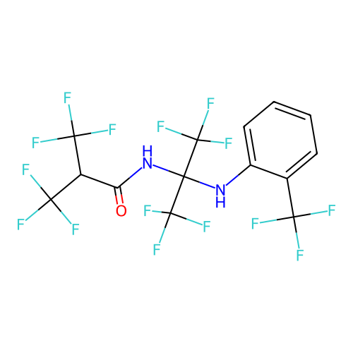 3,3,3-trifluoro-N-(1,1,1,3,3,3-hexafluoro-2-((2-(trifluoromethyl)phenyl)amino)propan-2-yl)-2-(trifluoromethyl)propanamide structure