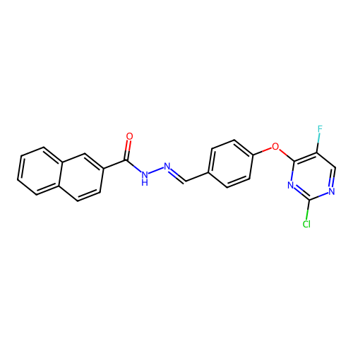 (E)-N'-(4-((2-chloro-5-fluoropyrimidin-4-yl)oxy)benzylidene)-2-naphthohydrazide structure