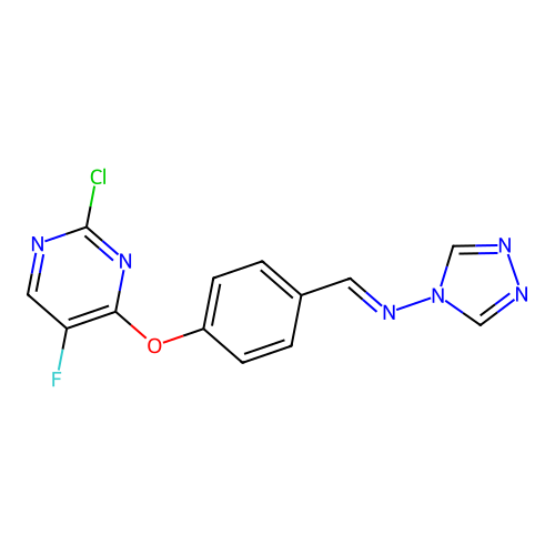 (E)-N-(4-((2-chloro-5-fluoropyrimidin-4-yl)oxy)benzylidene)-4H-1,2,4-triazol-4-amine structure