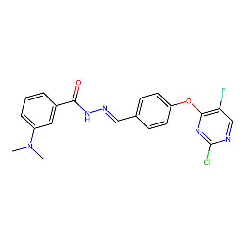 (E)-N'-(4-((2-chloro-5-fluoropyrimidin-4-yl)oxy)benzylidene)-3-(dimethylamino)benzohydrazide structure