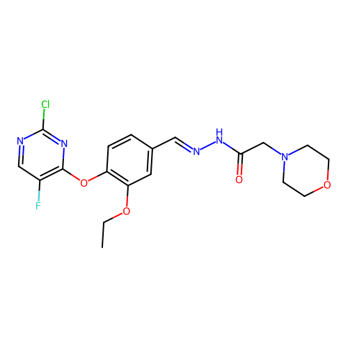 N'-[(E)-{4-[(2-chloro-5-fluoropyrimidin-4-yl)oxy]-3-ethoxyphenyl}methylidene]-2-(morpholin-4-yl)acetohydrazide structure