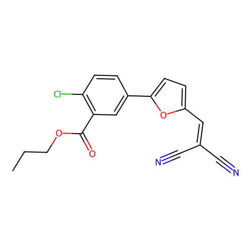Propyl 2-chloro-5-[5-(2,2-dicyanoethenyl)furan-2-yl]benzoate structure