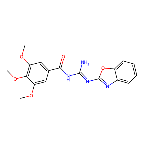 N-[(E)-amino(1,3-benzoxazol-2-ylamino)methylidene]-3,4,5-trimethoxybenzamide structure