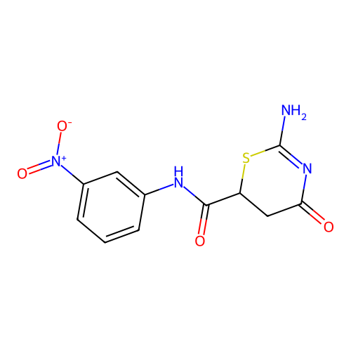 2-amino-N-(3-nitrophenyl)-4-oxo-5,6-dihydro-4H-1,3-thiazine-6-carboxamide structure