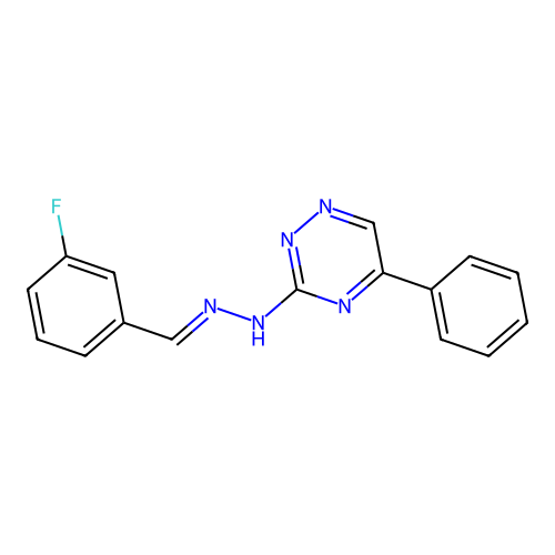 N-[(3-fluorophenyl)methylideneamino]-5-phenyl-1,2,4-triazin-3-amine structure