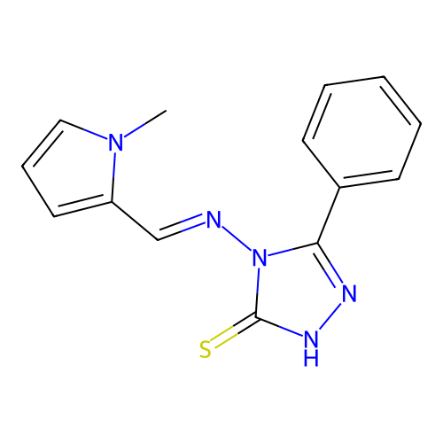 4-{[(1-methyl-1H-pyrrol-2-yl)methylene]amino}-5-phenyl-4H-1,2,4-triazole-3-thiol structure