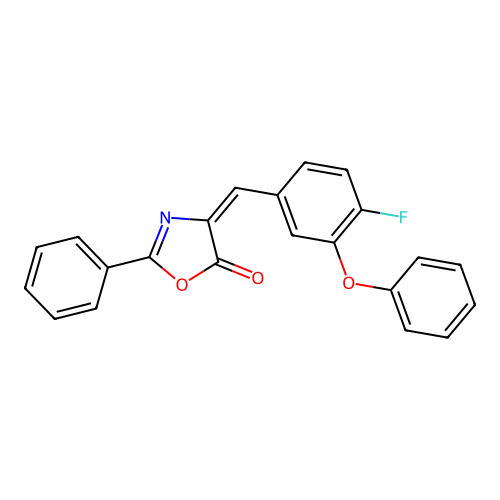 (4E)-4-(4-fluoro-3-phenoxybenzylidene)-2-phenyl-1,3-oxazol-5(4H)-one structure