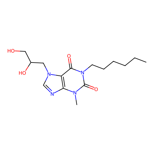 7-(2,3-dihydroxypropyl)-1-hexyl-3-methyl-3,7-dihydro-1H-purine-2,6-dione structure