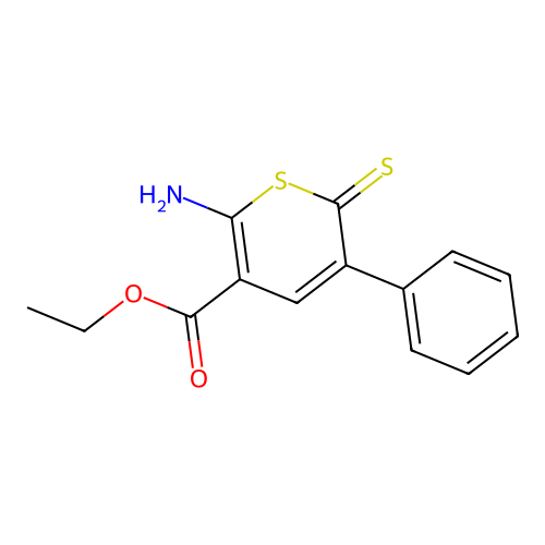 ethyl 2-imino-5-phenyl-6-sulfanyl-2H-thiopyran-3-carboxylate structure