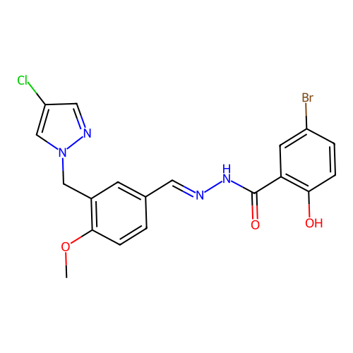 5-bromo-N'-[(E)-{3-[(4-chloro-1H-pyrazol-1-yl)methyl]-4-methoxyphenyl}methylidene]-2-hydroxybenzohydrazide structure
