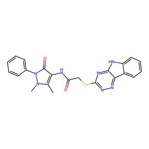 N-(1,5-dimethyl-3-oxo-2-phenyl-2,3-dihydro-1H-pyrazol-4-yl)-2-(5H-[1,2,4]triazino[5,6-b]indol-3-ylsulfanyl)acetamide structure