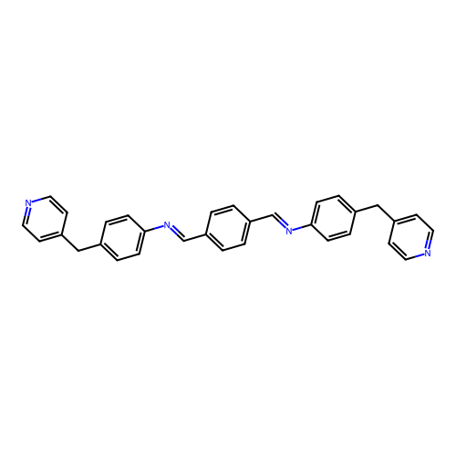 N,N'-[benzene-1,4-diyldi(E)methylylidene]bis[4-(pyridin-4-ylmethyl)aniline] structure