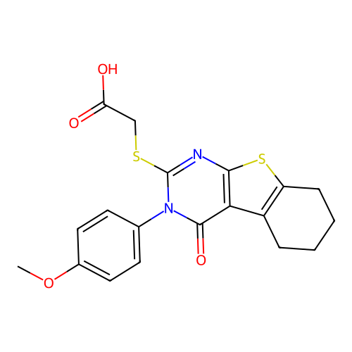{[3-(4-methoxyphenyl)-4-oxo-3,4,5,6,7,8-hexahydro[1]benzothieno[2,3-d]pyrimidin-2-yl]sulfanyl}acetic acid structure
