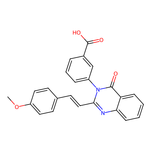 3-[2-[(E)-2-(4-methoxyphenyl)ethenyl]-4-oxoquinazolin-3-yl]benzoic acid structure