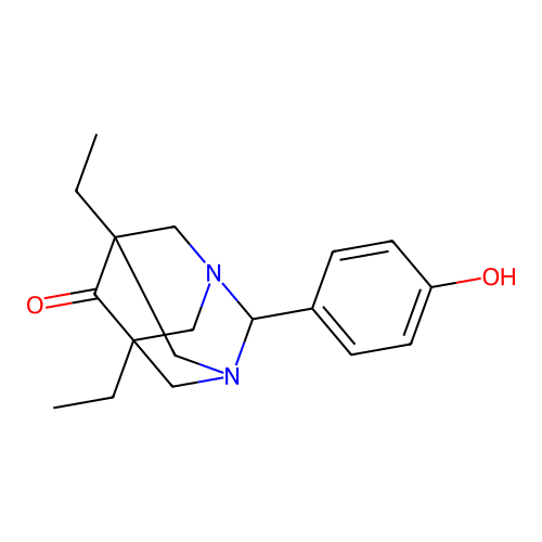 5,7-Diethyl-2-(4-hydroxyphenyl)-1,3-diazatricyclo[3.3.1.1~3,7~]decan-6-one structure