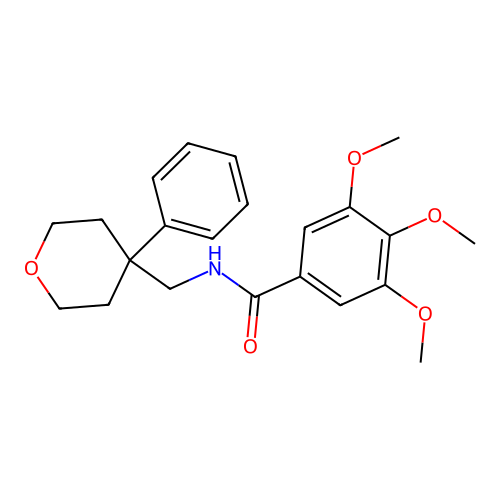 3,4,5-trimethoxy-N-((4-phenyltetrahydro-2H-pyran-4-yl)methyl)benzamide structure