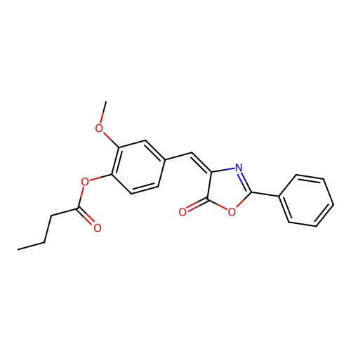 2-methoxy-4-[(5-oxo-2-phenyl-1,3-oxazol-4(5H)-ylidene)methyl]phenyl butyrate structure