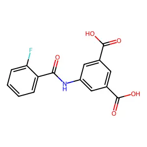 5-{[(2-Fluorophenyl)carbonyl]amino}benzene-1,3-dicarboxylic acid structure