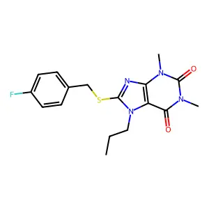 8-[(4-Fluorophenyl)methylsulfanyl]-1,3-dimethyl-7-propylpurine-2,6-dione structure