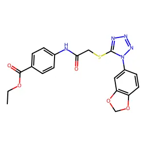 Ethyl 4-[[2-[1-(1,3-benzodioxol-5-yl)tetrazol-5-yl]sulfanylacetyl]amino]benzoate structure