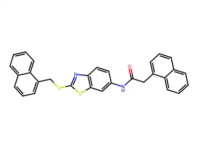 2-(1-naphthyl)-N-{2-[(1-naphthylmethyl)sulfanyl]-1,3-benzothiazol-6-yl}acetamide structure