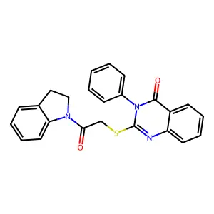 2-[2-(2,3-Dihydroindol-1-yl)-2-oxoethyl]sulfanyl-3-phenylquinazolin-4-one structure