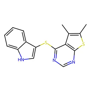 4-(1H-indol-3-ylsulfanyl)-5,6-dimethylthieno[2,3-d]pyrimidine structure