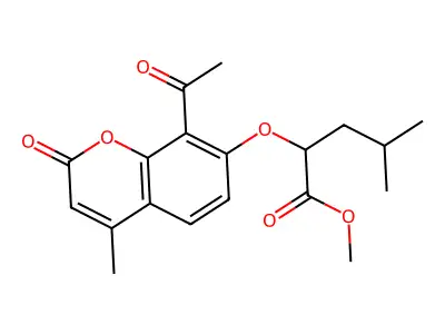 methyl 2-[(8-acetyl-4-methyl-2-oxo-2H-chromen-7-yl)oxy]-4-methylpentanoate structure