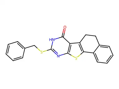 9-(benzylsulfanyl)-5,8-dihydronaphtho[2',1':4,5]thieno[2,3-d]pyrimidin-7(6H)-one structure