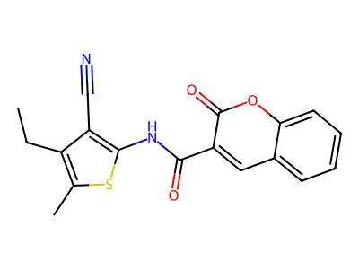 N-(3-cyano-4-ethyl-5-methylthiophen-2-yl)-2-oxochromene-3-carboxamide structure