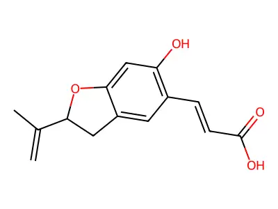 3-(6-Hydroxy-2-prop-1-en-2-yl-2,3-dihydro-1-benzofuran-5-yl)prop-2-enoic acid structure