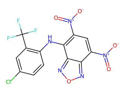 N-[4-chloro-2-(trifluoromethyl)phenyl]-5,7-dinitro-2,1,3-benzoxadiazol-4-amine structure