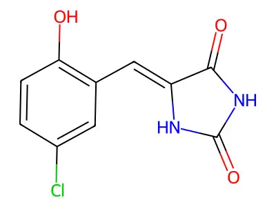 (5Z)-5-[(5-chloro-2-hydroxyphenyl)methylidene]imidazolidine-2,4-dione structure