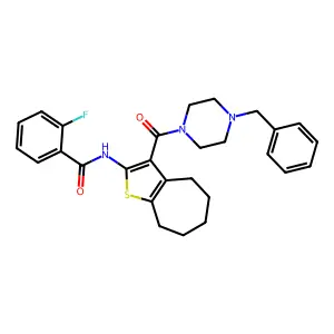 N-[3-(4-benzylpiperazine-1-carbonyl)-5,6,7,8-tetrahydro-4H-cyclohepta[b]thiophen-2-yl]-2-fluorobenzamide structure