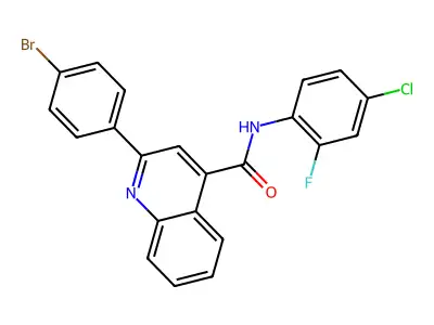 2-(4-bromophenyl)-N-(4-chloro-2-fluorophenyl)-4-quinolinecarboxamide structure