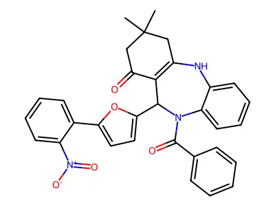 5-benzoyl-9,9-dimethyl-6-[5-(2-nitrophenyl)furan-2-yl]-6,8,10,11-tetrahydrobenzo[b][1,4]benzodiazepin-7-one structure